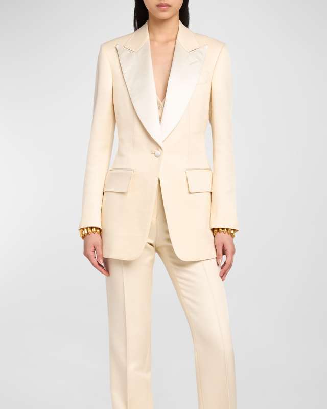 Lustrous Barathea Silk-Wool Single-Breasted Tuxedo Jacket